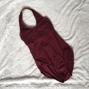 Burgundy Lace Halter Dance Leotard